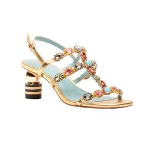 Frances Valentine Kiki Gem Heel Sandals Gold Jeweled 7.5